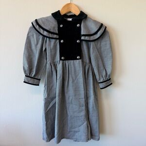 Vintage Jayne Copeland Little Girls Houndstooth Print Velvet Collar Dress